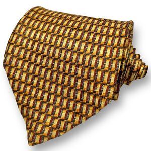 ERMENEGILDO ZEGNA Men’s Vintage Gold Designer Micro Geometric 100% Silk Tie
